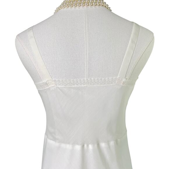 Vintage 50s Grandma White Bias-Cut Embroidered Lacy Full Slip Dress Size M - Picture 13 of 15